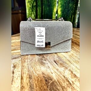 Aldo Crystal Bag NWT Mini Top-Handle Evening Prom Wedding Silver 7” L x 4.5” H